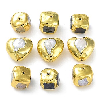 Rack Plating Brass Beads with Baroque Natural Keshi Pearl, Long-Lasting Plated, Mixed Shapes, Golden, 18.5~25x19.5~26.5x16~19mm, Hole: 1mm