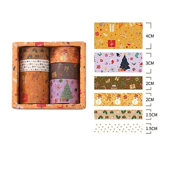 6 Rolls Christmas Hot Stampe Paper Decorative Paper Tapes Set, Adhesive Tapes, for DIY Scrapbooking Supplie Gift Decoration, Mixed Color, 15~40x0.2mm, 2m/roll