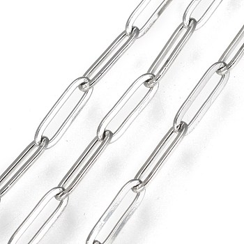 304 Stainless Steel Paperclip Chains, Soldered, with Spool, Stainless Steel Color, 10x3x0.5mm, about 16.4 Feet(5m)/roll