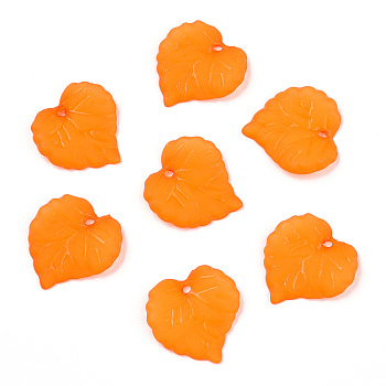 Transparent Frosted Acrylic Leaf Charms, Dark Orange, 16x15x2.5mm, Hole: 1.4mm