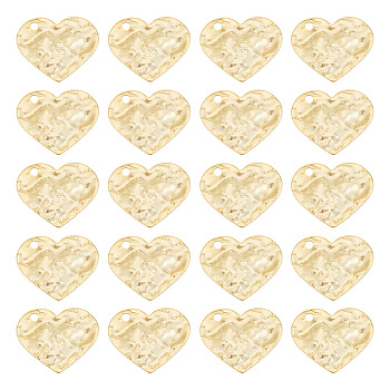 20Pcs Brass Pendants, Long-Lasting Plated, Hammered, Heart, Real 18K Gold Plated, 17.5x20x1.2mm, Hole: 1.8mm