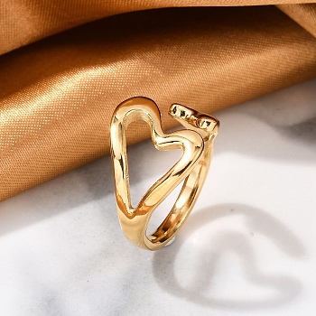 304 Stainless Steel Heart Open Cuff Rings for Women, Golden, 8mm, Inner Diameter: 17.8mm