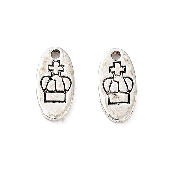 Tibetan Style Alloy Pendants, Oval with Crown, Antique Silver, 9x4.5x1mm, Hole: 0.8mm