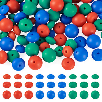 90Pcs 9 Styles Round Silicone Focal Beads, Mixed Color, 12~15x6.5~15mm, Hole: 2mm, 10pcs/style