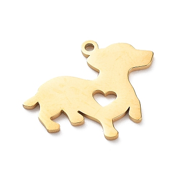 304 Stainless Steel Pendants, Dog with Heart Charms, Golden, 15x19x1mm, Hole: 1.2mm