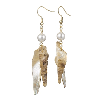 Natural Shell Nuggets Dangle Earrings, with Real 18K Gold Plated 304 Stainless Steel Earring Pins, Tan, 75mm