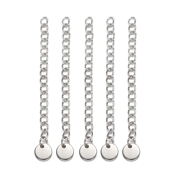 304 Stainless Steel Chain Extender, with Flat Round Charms, Stainless Steel Color, 56x3mm