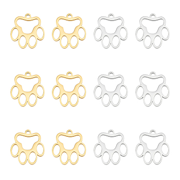 Unicraftale 12Pcs 2 Colors 304 Stainless Steel Charms, Cut-Out, Paw Print, Golden & Stainless Steel Color, 13x12x1.2mm, Hole: 1.2mm, 6pcs/color