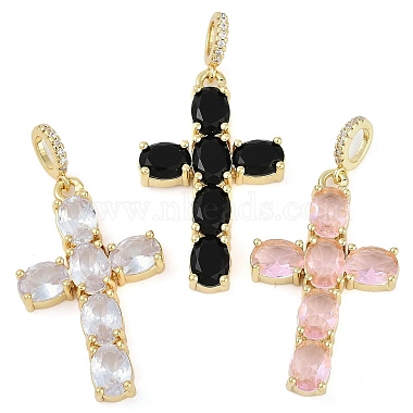 Mixed Color Cross Brass+Cubic Zirconia Dangle Charms