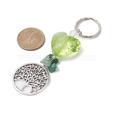 Tree of Life Alloy & Natural Green Aventurine Chips Pendant Keychain(KEYC-JKC00594)-3