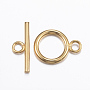 304 Stainless Steel Toggle Clasps, Real 18K Gold Plated, Ring: 18.5x13.5x2mm, Hole: 3mm, Bar: 20x7x2mm, Hole: 3mm