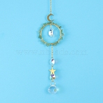 Glass & Brass Pendant Decorations, Suncatchers, Rainbow Makers, with Chips Green Aventurine, for Home Decoration, 400mm(HJEW-PW0002-08E)