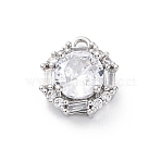 Brass Micro Pave Clear Cubic Zirconia Pendants, Cadmium Free & Nickel Free & Lead Free, Mixed Shape Charms, Hexagon, 13x11x5.5mm, Hole: 1.5mm(KK-Z084-09P-03)