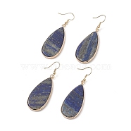 Natural Lapis Lazuli Teardrop Dangle Earrings, Golden Tone Brass Jewelry for Women, Cadmium Free & Lead Free, 60mm, Pin: 0.6mm(EJEW-G331-01G-05)