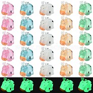 30Pcs 5 Colors Luminous Resin Pendants, with Platinum Tone Iron Loops, Cartoon Cow Charm, Glow in Dark, Mixed Color, 29.5x15.5x24.8mm, Hole: 2mm, 6pcs/color(RESI-SZ0003-24)