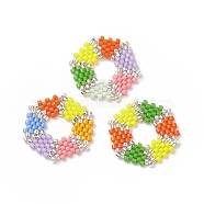 3Pcs 3 Colors Handmade Japanese Seed Beads, Loom Pattern, Hexagon, Mixed Color, 21x23x2mm, 1pc/color(PALLOY-MZ00040)