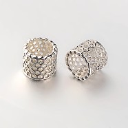 Brass Filigree Column Beads, Large Hole Beads, Silver Color Plated, 8.5x9mm, Hole: 7mm(KK-N0069-01S)