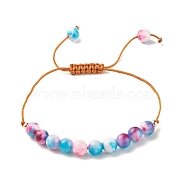 Round Natural White Jade Braided Bead Bracelet, Gemstone Adjustable Bracelet for Women, Hot Pink, Inner Diameter: 3/4~3-1/8 inch(1.9~8cm)(BJEW-JB07969-01)