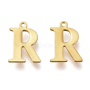 Vacuum Plating  304 Stainless Steel Charms, Laser Cut, Alphabet, Golden, Letter.R, 12x9x0.8mm, Hole: 1mm(STAS-H112-R-G)