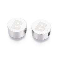 Tarnish Resistant 304 Stainless Steel Beads, Flat Round with Letter, Letter.B, 10x4.5mm, Hole: 2mm(STAS-I126-02P-B)