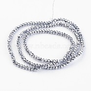 Electroplate Glass Bead Strands, Faceted, Rondelle, Platinum Plated, 3x2mm, Hole: 1mm, about 165~169pcs/strand, 15~16 inch(38~40cm)(X-EGLA-G014-2mm-FP03)