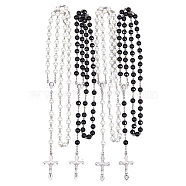 4Pcs 2 Colors ABS Plastic Imitation Pearl Rosary Bead Necklaces Set, Alloy Crucifix Cross Pendant Necklaces, Black & White, 27.95~29.29 inch(71~74.4cm), 2Pcs/color(NJEW-DC0001-04)