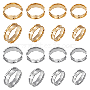 16Pcs 8 Style 201 Stainless Steel Grooved Finger Ring Settings, Ring Core Blank, for Inlay Ring Jewelry Making, Golden & Stainless Steel Color, Inner Diameter: 18~22mm, 2Pcs/style(STAS-BBC0002-32)