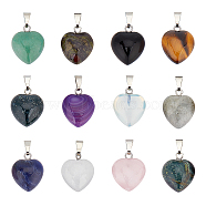 12Pcs 12 Style Natural & Synthetic Gemstone Pendants, with Platinum Brass Loops, Heart, 19x15.5x7.5mm, Hole: 6x2.5mm, 1pc/style(G-FH0001-22)