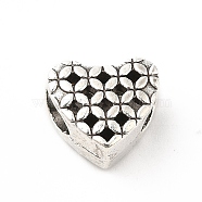 Tibetan Style Alloy European Beads, Large Hole Beads, Heart, Antique Silver, 10x11.5x7mm, Hole: 4.6mm, about 270pcs/500g(PALLOY-P293-127AS)