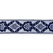 Flat Chenille Jacquard Woven Ribbons, Floral Ribbon, Dark Blue, 3-3/8 inch(85mm)(SRIB-XCP0001-17C)