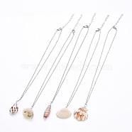 Sea Shell Pendants Necklaces, with Stainless Steel Cable Chains, Stainless Steel Color, 17.59 inch(44.7cm), 2mm(NJEW-JN02366-M)