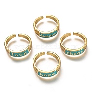 Brass Enamel Cuff Rings, Open Rings, Word, Real 18K Gold Plated, Long-Lasting Plated, Sky Blue, US Size 6, Inner Diameter: 17mm(RJEW-C100-30G-D)