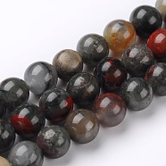 Natural African Bloodstone Beads Strands, Heliotrope Stone Beads, Round, 10mm, Hole: 1mm, about 36~38pcs/strand, 15.74 inch(G-L383-06-10mm)