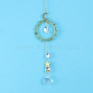 Glass & Brass Pendant Decorations, Suncatchers, Rainbow Makers, with Chips Green Aventurine, for Home Decoration, 400mm(HJEW-PW0002-08E)