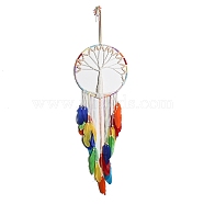 Tree of Life Woven Web/Net with Feather Wall Hanging Decorations, with Iron Ring and Wood Bead, for Home Bedroom Decorations, Colorful, 900mm(PW-WG74302-01)