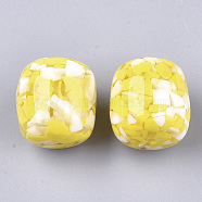 Resin Beads, Imitation Gemstone Chips Style, Barrel, Yellow, 22x21mm, Hole: 2mm(RESI-T024-34H)