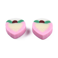 Handmade Polymer Clay Beads, Peach, Pearl Pink, 9~9.5x9.5~10x4.5mm, Hole: 1.2~1.8mm(CLAY-N008-80-B06)