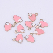 Alloy Enamel Pendants, Cloud and Star, Golden, Pink, 16x17x2mm, Hole: 2mm(ENAM-TAC0005-01A)