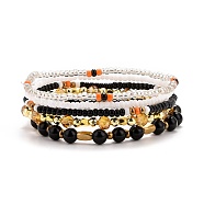 5Pcs 5 Style Natural Black Onyx & Synthetic Hematite & Glass Sead Beads Stretch Bracelets Set, Stackable Bracelets for Women Girls, Inner Diameter: 2-1/8 inch(5.5~5.6cm), 5pcs/set(BJEW-JB07670-02)