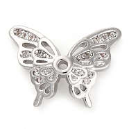 Brass Micro Pave Cubic Zirconia Beads, Butterfly, Platinum, 12x16x4mm, Hole: 1mm(KK-K378-42P)