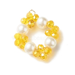 Wire Wrapped Electroplate Glass & Glass Pearl Pendants, Flower, Gold, 29x26x6.5mm, Hole: 2mm(PALLOY-TAC0029-05)