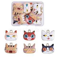 18Pcs 6 Styles Alloy Enamel Pendant, Cat Head Series Small Pendant, Mixed Color, 28.8x17mm, Hole: 3mm(JX591A)