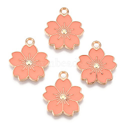 Alloy Enamel Pendants, Sakura Flower, Light Gold, Salmon, 20.5x17.5x1.5mm, Hole: 2mm(ENAM-S121-115I)