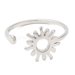 Non-Tarnish 304 Stainless Steel Sun Open Cuff Ring for Women, Stainless Steel Color, US Size 6(16.5mm)(RJEW-M149-05P)