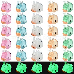 30Pcs 5 Colors Luminous Resin Pendants, with Platinum Tone Iron Loops, Cartoon Cow Charm, Glow in Dark, Mixed Color, 29.5x15.5x24.8mm, Hole: 2mm, 6pcs/color(RESI-SZ0003-24)