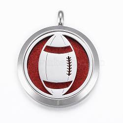 316 Surgical Stainless Steel Diffuser Locket Pendants, with Perfume Pad and Magnetic Clasps, Flat Round, Stainless Steel Color, Rugby, Dark Red, 37x30x6.5mm, Hole: 5mm; inner diameter: 23mm(STAS-H404-48G)