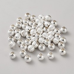 Brass European Beads, Large Hole Beads, Round, Textured, Silver, 10mm, Hole: 5mm(OPDL-WH20007-001S-06)