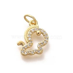 Rack Plating Brass Micro Pave Cubic Zirconia Pendants, Long-Lasting Plated, Lead Free & Cadmium Free, Zodiac Signs Charms, with Jump Ring, Horse, 13x11x2mm(KK-H508-28G-08)