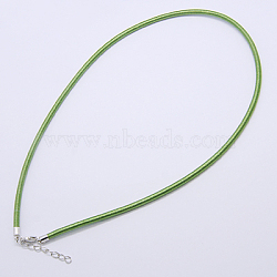Silk Necklace Cord, with Brass Lobster Claw Clasp and Extended Chain, Platinum, Green, 17~18.5 inch(X-R28ES061)