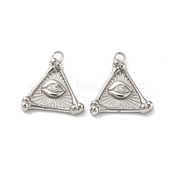 304 Stainless Steel Pendants, Triangle with Eye Charms, Stainless Steel Color, 17.5x16.5x3.5mm, Hole: 1.8mm(STAS-L022-031P)
